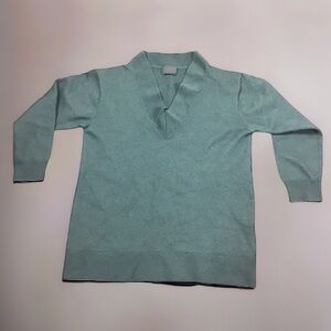Aritzia Wilfred Sweater Size Small Green 100% Merino Wool V Neck Long Sleeve